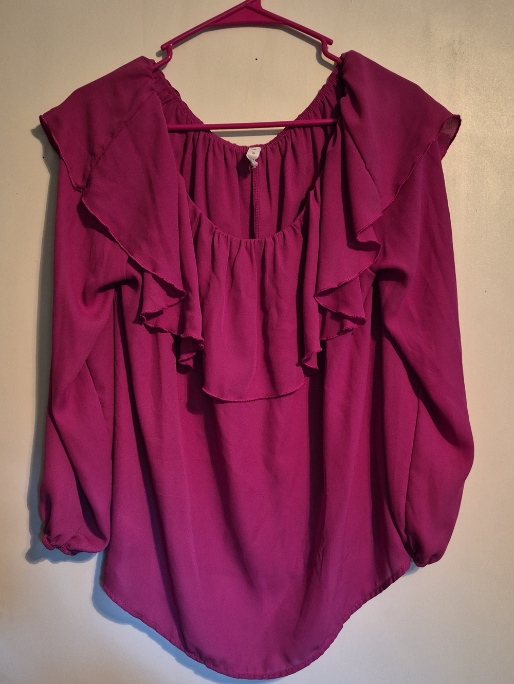 Ruffled Long-Sleeve Blouse in Magenta